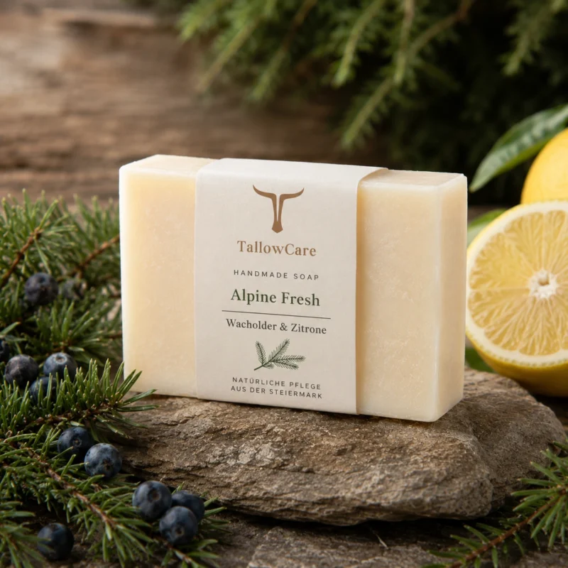Tallow Seife Wacholder Zitrone handgesiedete Naturseife mit cremigem Schaum
